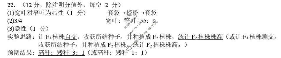 树德中学2025级高一下期4月阶段性测试生物答案