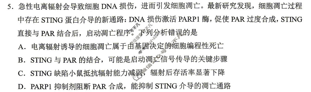 绵阳市2026年高三高考适应性考试生物试题