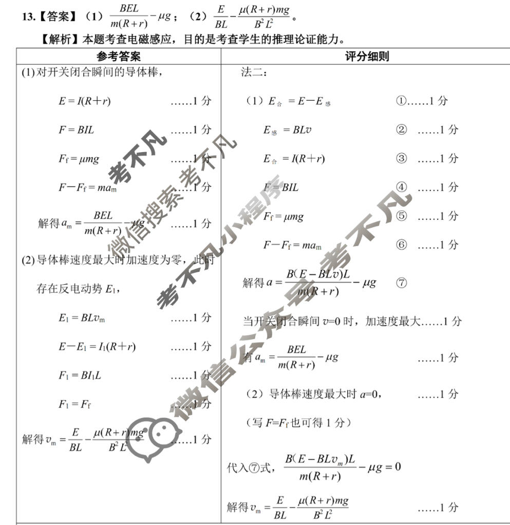广西2026年高中毕业班教学质量调研(4月)物理答案