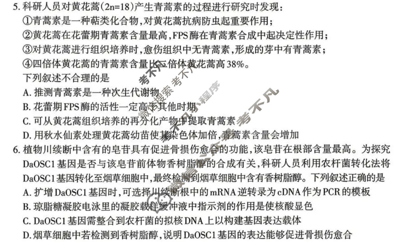 高三新疆2026年普通高考四月适应性检测理科综合试题