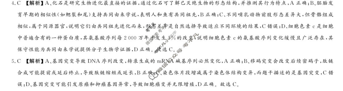 高三2026届高考冲刺综合训练(一)生物答案