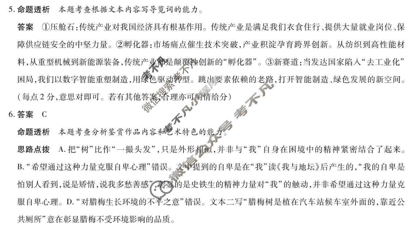 [天一大联考]河南省2025-2026学年下学期高三5月联考(HN202605)语文答案