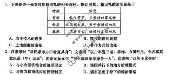 青岛市2026年高三年级第二次适应性检测(5月)历史试题
