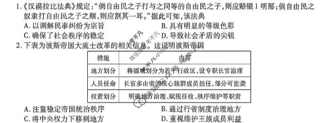 [点石联考]2026届高一年级学情调研(5月)历史试题