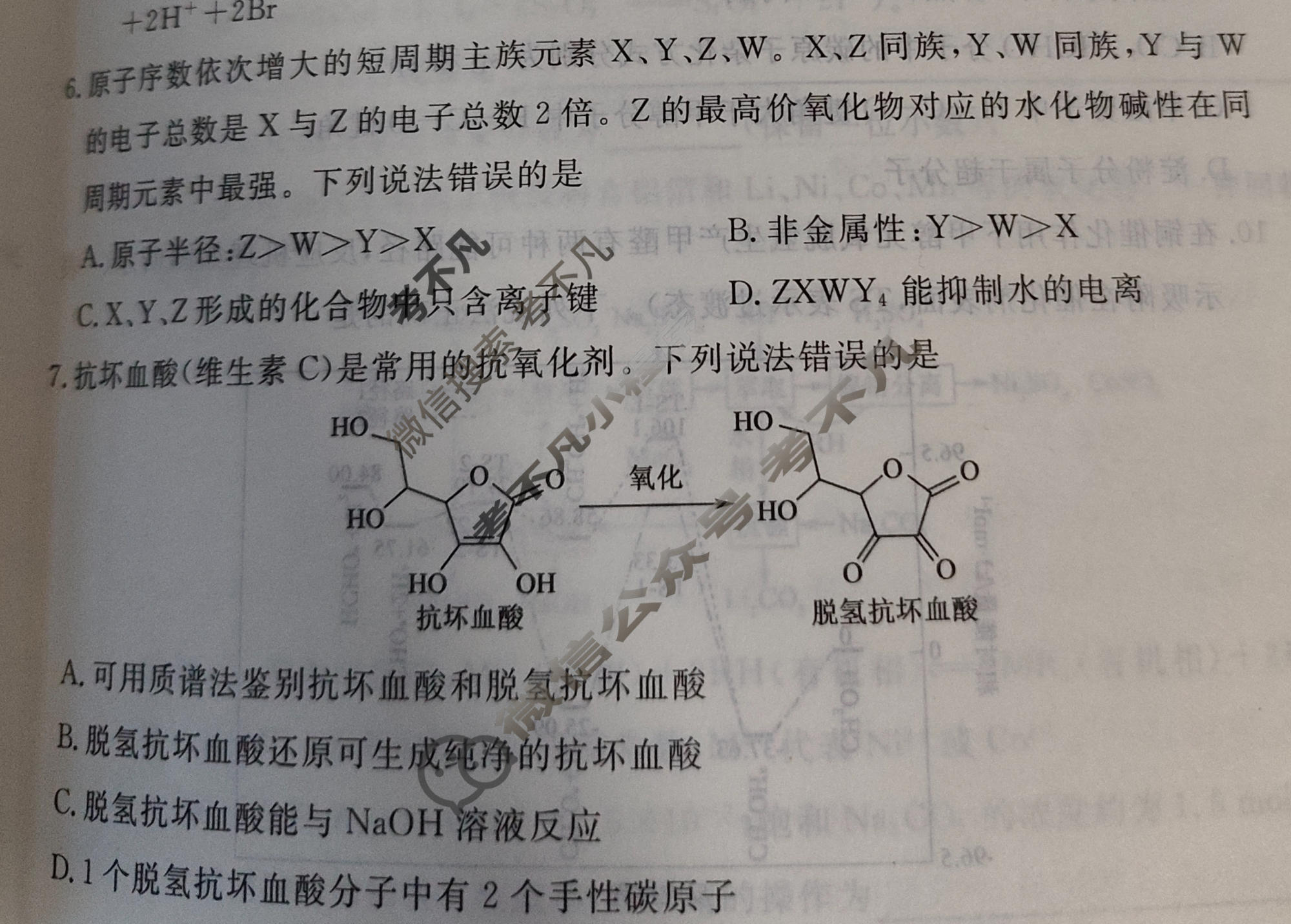 [黄冈八模·文海]2026届高三大练习(七)7化学(S)试题