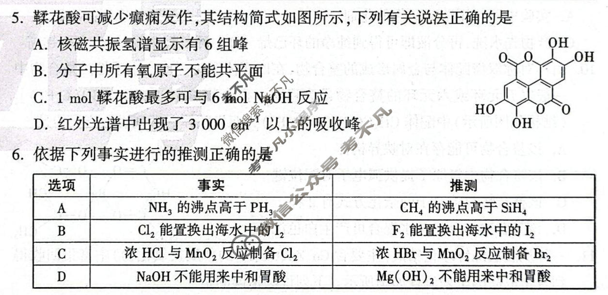 [黑白卷]2026年普通高等学校招生全国统一考试(黑卷)化学(新高考)试题