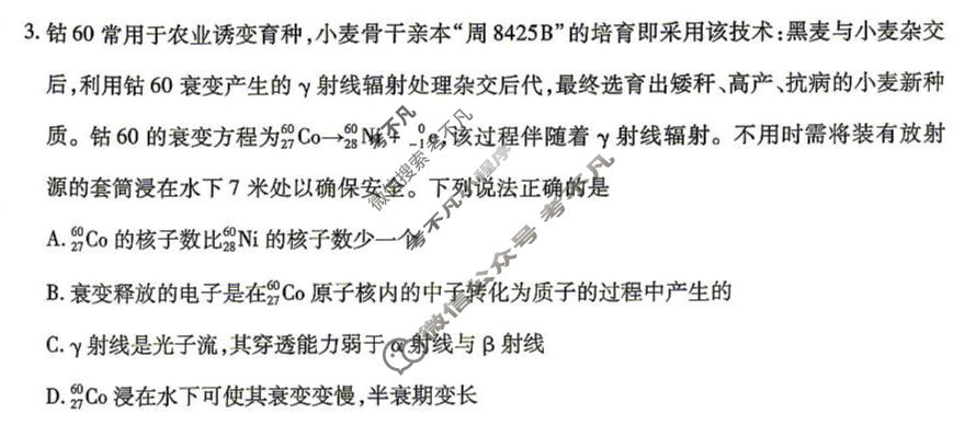 [金考卷]2026年普通高招全国统一考试临考预测卷物理A卷(广东)试题
