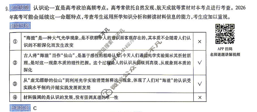 [金考卷]2026年普通高招全国统一考试临考预测卷政治A卷(广东)答案
