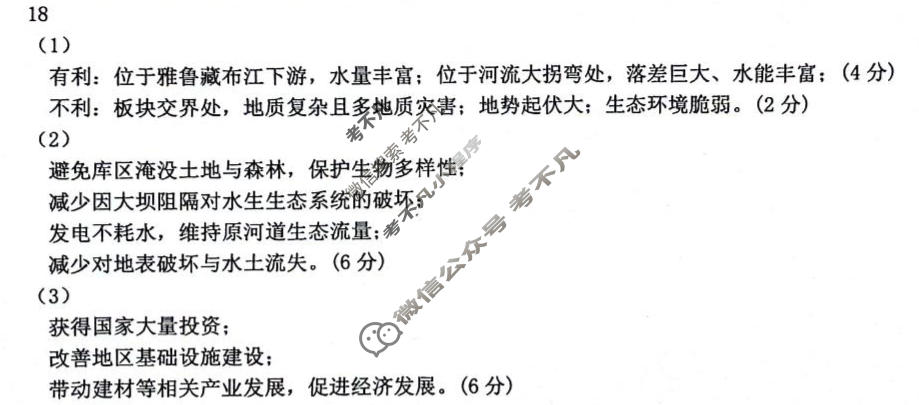 绵阳南山中学高2023级高考适应性考试(5月)地理答案