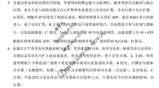 巴蜀中学高2026届5月适应性月考(十)10(黑黑黑白白白白黑)生物答案