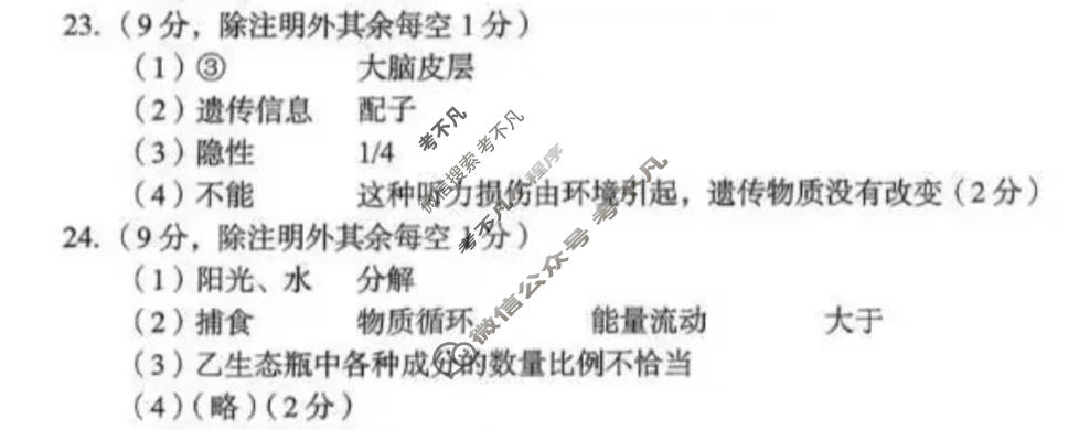 2026年成都市初中学业水平考试(5.26)生物答案