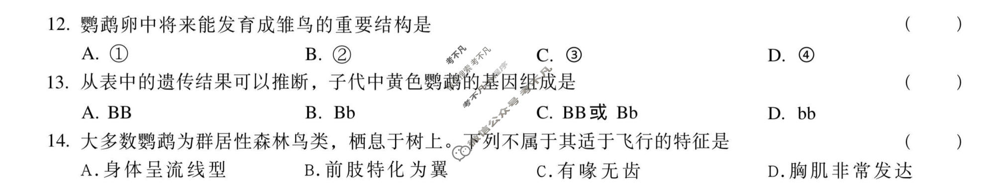 [万唯中考·黑白卷]陕西省2026年初中学业水平考试生物·白卷试题