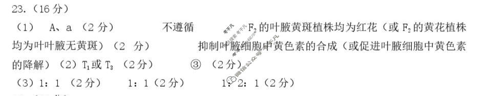 山东省2026年全市高三年级学习质量综合评估(9月)生物答案