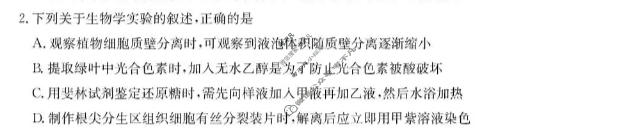 [九师联盟]2027届9月高三联考(9/1)生物W试题