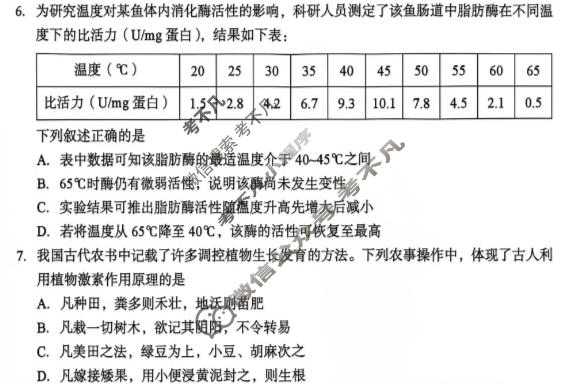 黄石市2026年全市高三(9月)质量监测生物试题