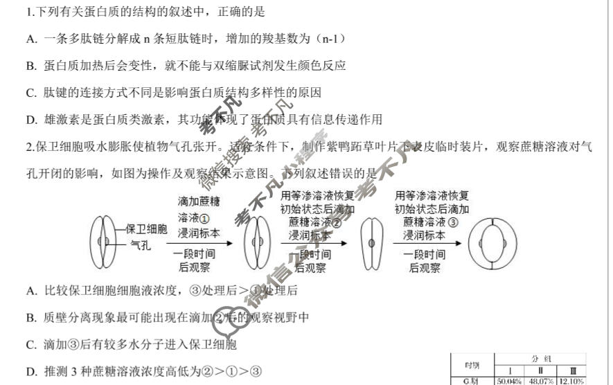 五省联考2027届高考适应性考试生物B试题