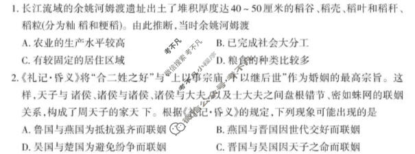 2027年高三高考综合改革适应性演练历史试题